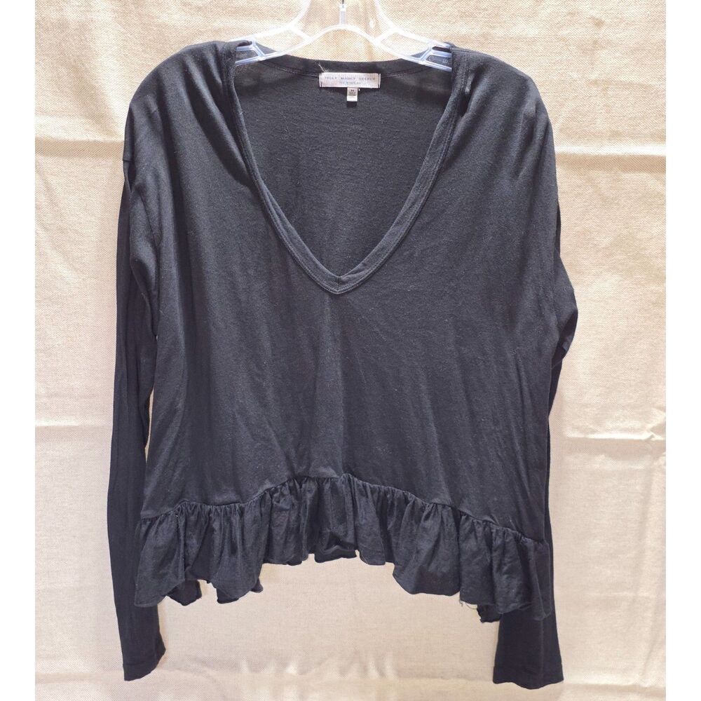 Truly Madly Deeply Urban Outfitters Black V-Neck Long Sleeve Ruffle Peplum Top M